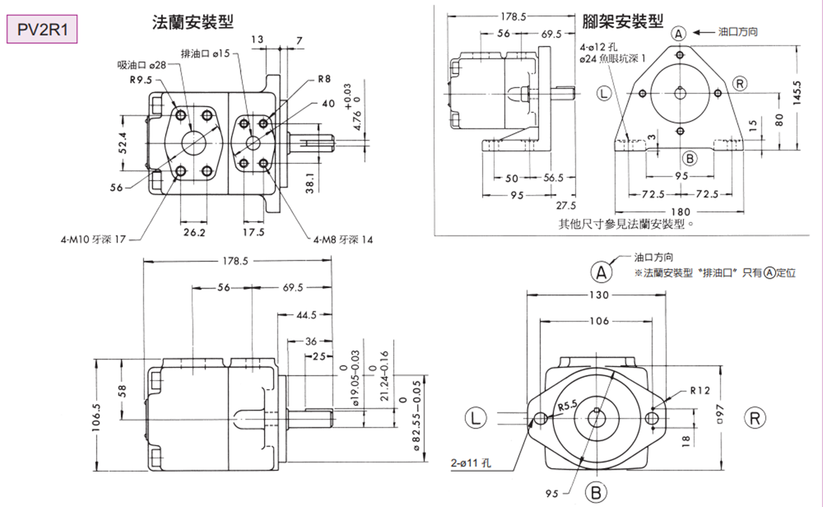 臺灣油研葉片泵PV2R1系列安裝尺寸
